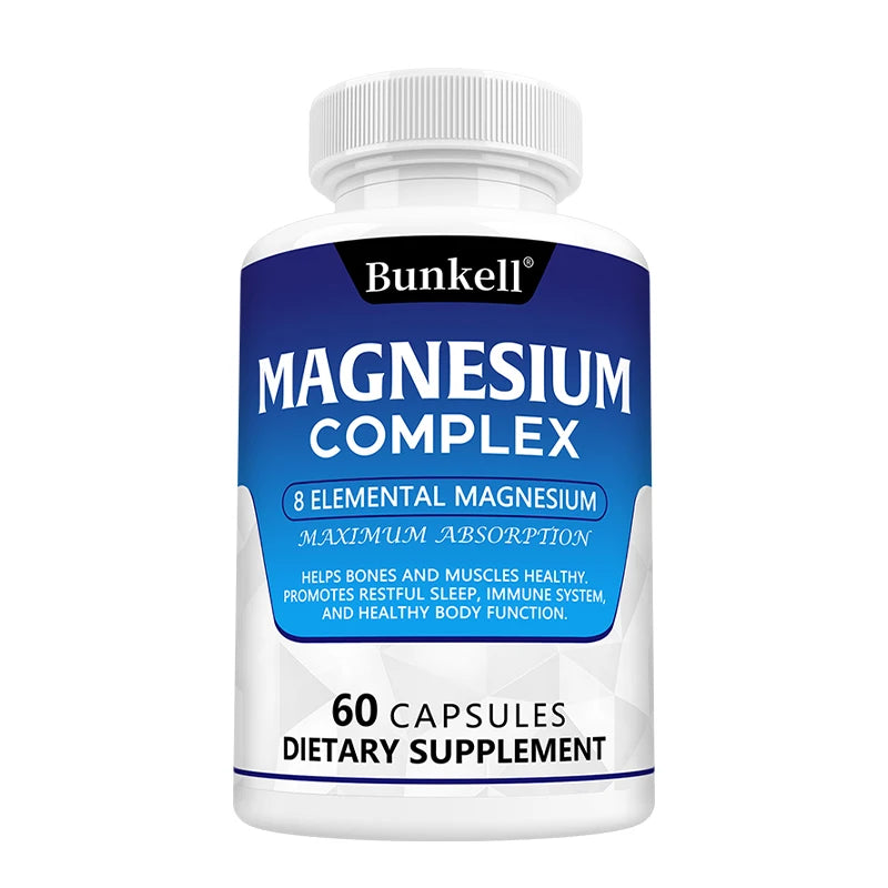 Magnesium Complex Capsules - Support Muscle, Bone, Heart Health, Improve Sleep, Stress & Anxiety Relief - Dietary Supplement