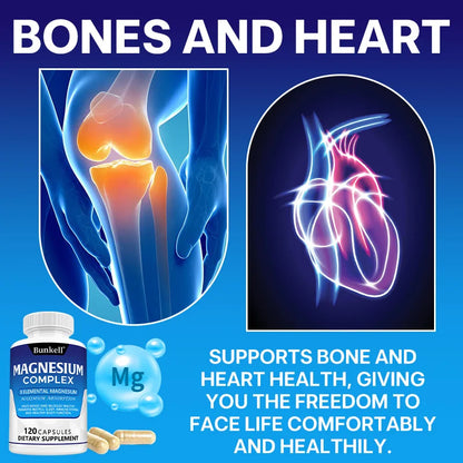 Magnesium Complex Capsules - Support Muscle, Bone, Heart Health, Improve Sleep, Stress & Anxiety Relief - Dietary Supplement